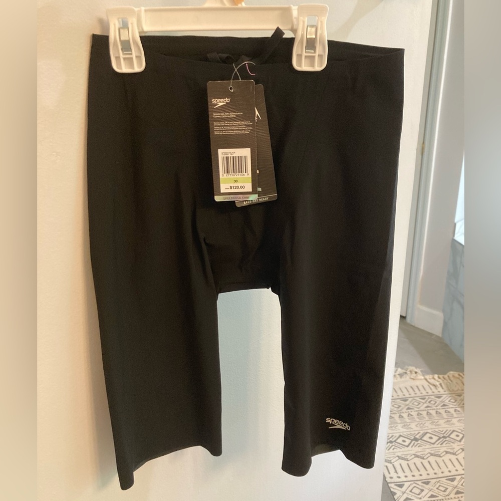 NWT Speedo Power Plus Prime Race Day Ready black compression shorts sz 30